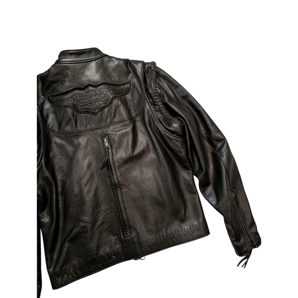 Harley Davidson Womens WILLIE G Zip Off Sleeves Black Leather Jacket 98515 M - Picture 4 of 12